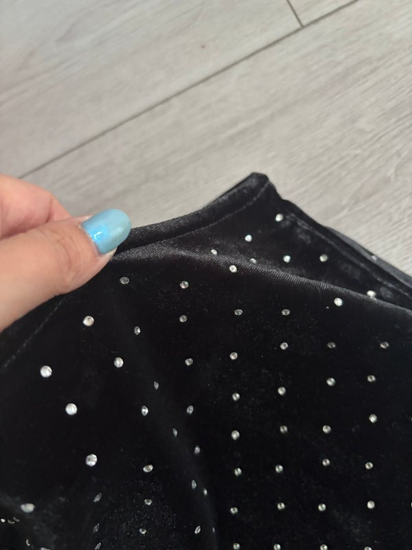 Mango One Long Sleeve Black Velvet Rhinestones Blouse Size M