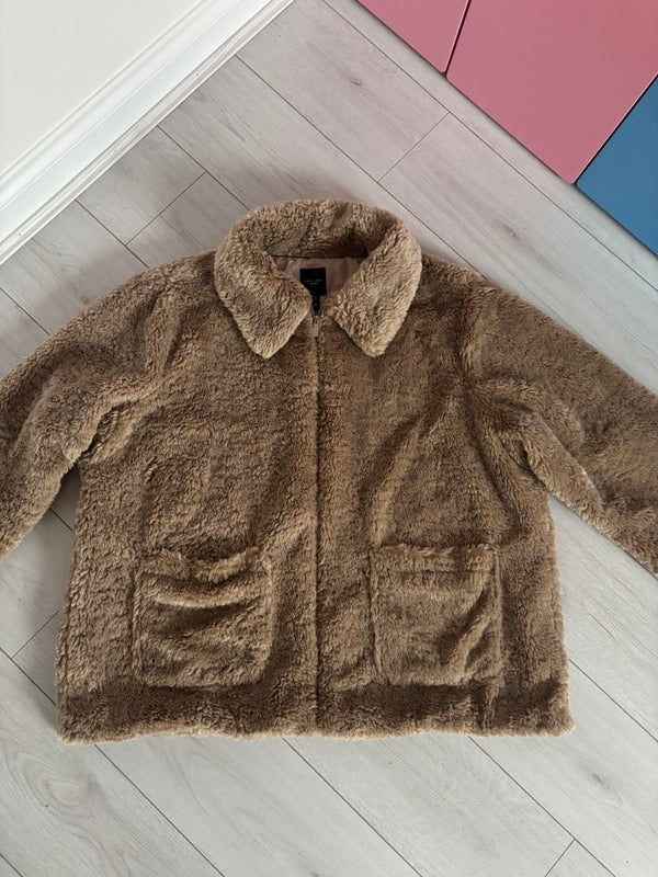 New Look Curves Collared Faux Fur Coat Jacket Size UK 26-28