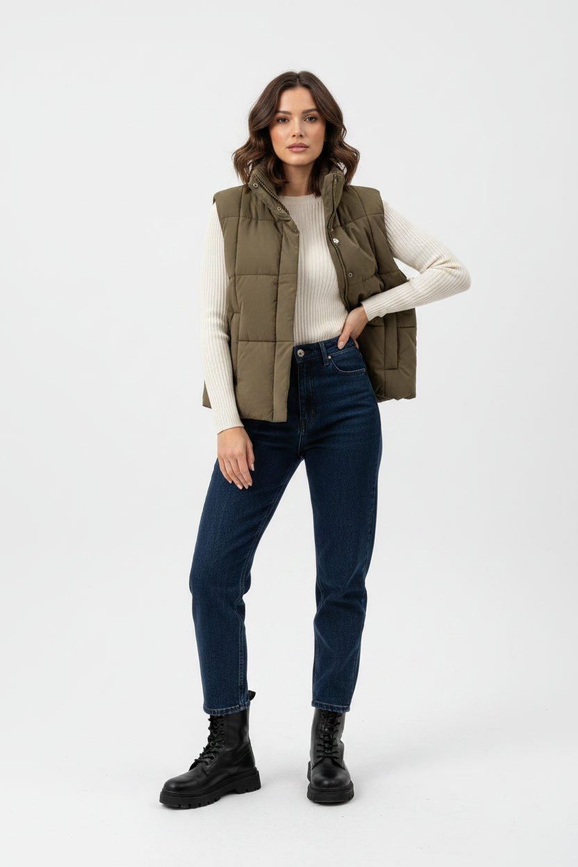 Women's Primark Sleeveless Padded Gilet Jacket Brand New Khaki Size M UK 12/14