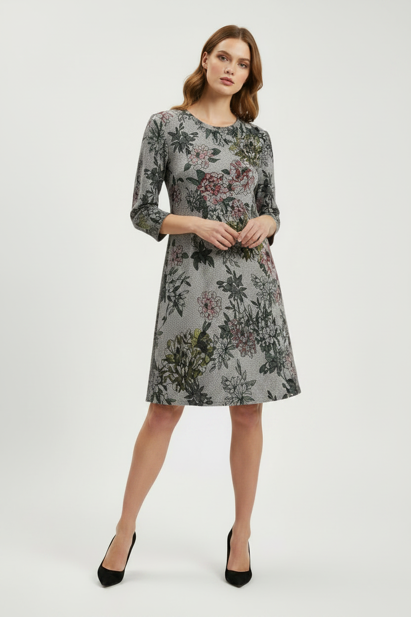 Tu 3/4 Sleeve Length Grey Floral Casual Swing Dress New Size 8