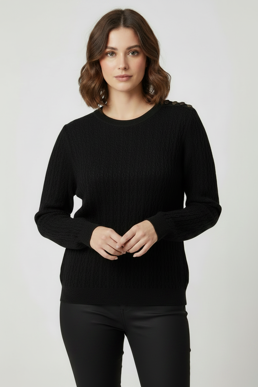 Tu Long Sleeve Black Acrylic Jumper Sweater Buttons Detailed Size 16