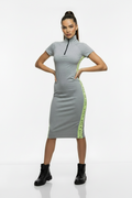 DKNY Sport Short Sleeve High Neck Zip Knee Length Dress Grey New Size S