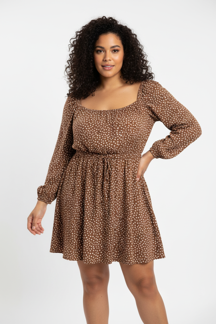 Women's Asos Long Off The Shoulder Sleeve Spotty Pattern Viscose Dress Size 16