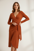 PrettyLittleThing Long Sleeve V-Neck Dress Wrap Midi Dress Size 14
