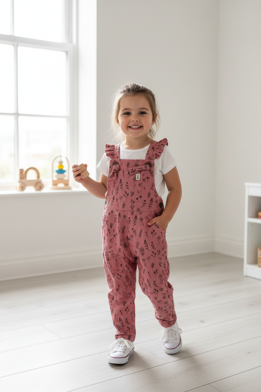 Girls Lilly and Sid Floral Cord Dungarees Pink Brand New Size 5-6 Years