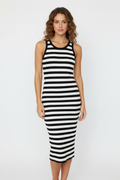 Shein Sleeveless White Black Striped Midi Dress Size S