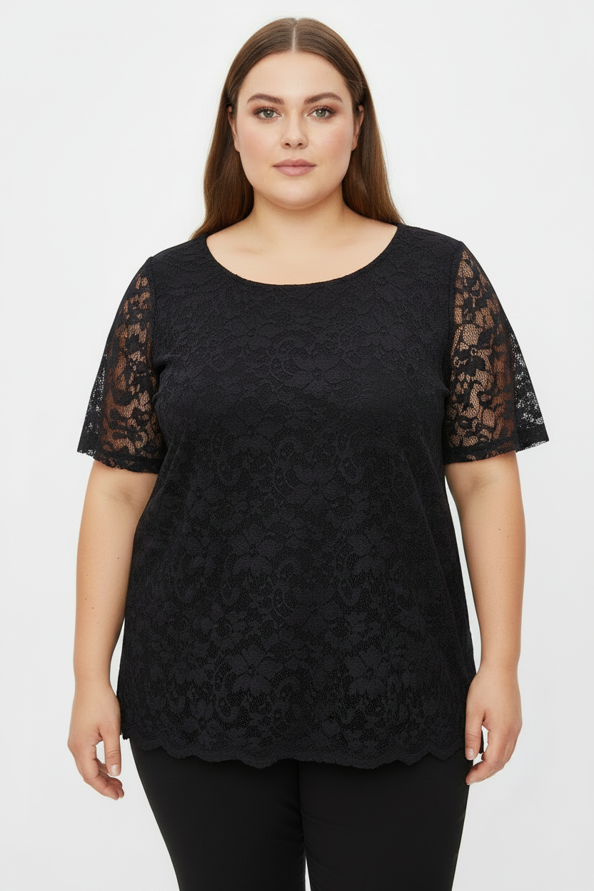 Nouvelle Collection Short Sleeve Black Lace Lined Blouse No Size Fit 20