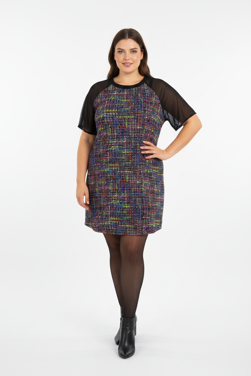 Women's Atmosphere Short See Through Sleeve Patterned Dress Size 14
