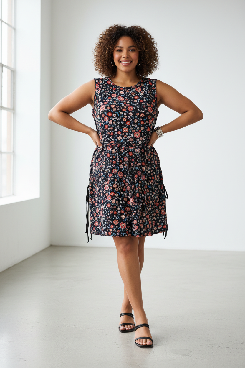 Women's Dorothy Perkins Sleeveless Black Floral Summer Cotton Dress Size 20