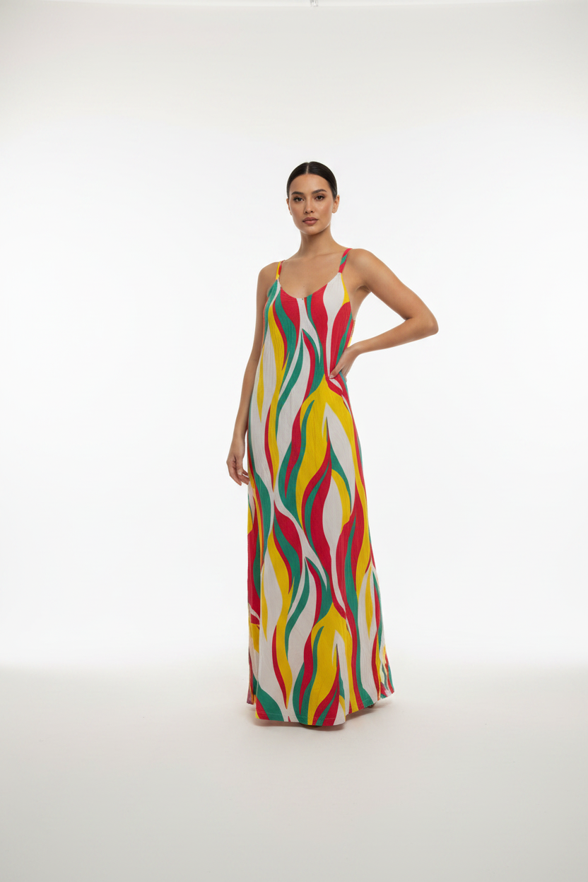 Women's V by Very Sleeveless Multicolour Summer Beach Viscose Maxi Dress Size M