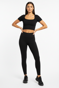 Asos 4505 2-Pieces Set Outfit Crop Top Leggings Black New Size XS