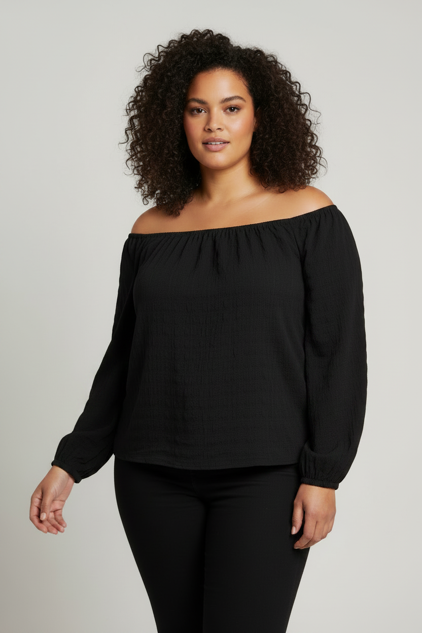 F&F Long Sleeve Textured Blouse Black Brand New Size 18