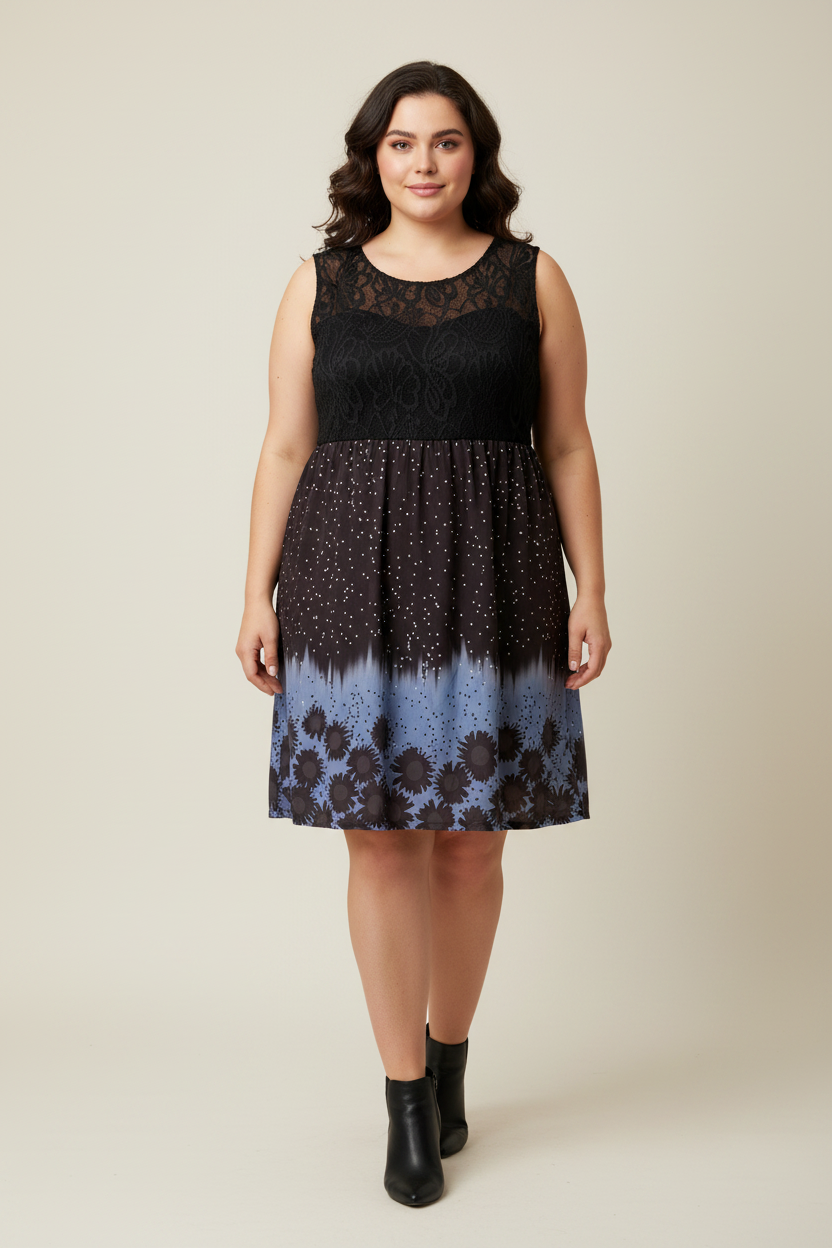 Unbranded Sleeveless Black Lace Knee Length Dress Size 4XL UK 20