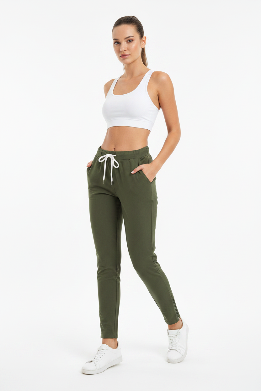 Shein Front Pockets Drawstring Trousers Dark Green Khaki New Size S
