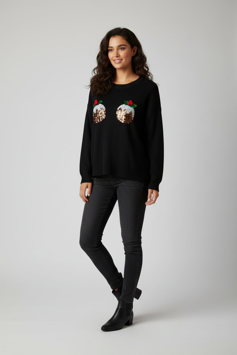 New Look Long Sleeve Christmas Pudding Knitted Jumper New Size L