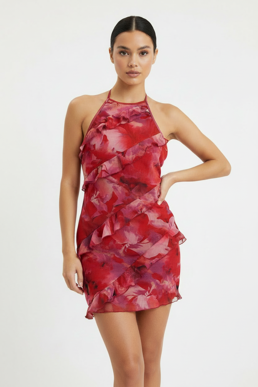 Unbranded Open Back Red Lined Sexy Mini Bodycon Dress Size M