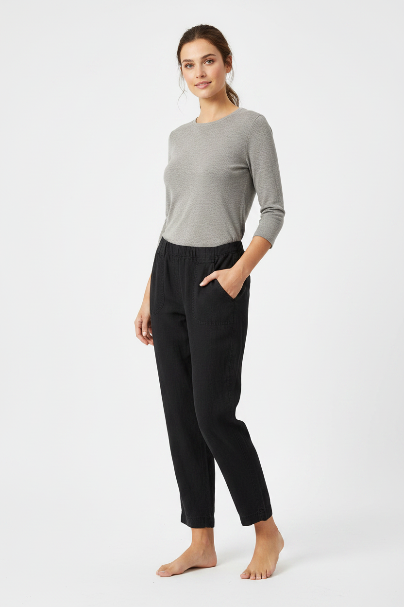 Classics Front Pockets Black Linen Viscose Ankle Trousers Size 12