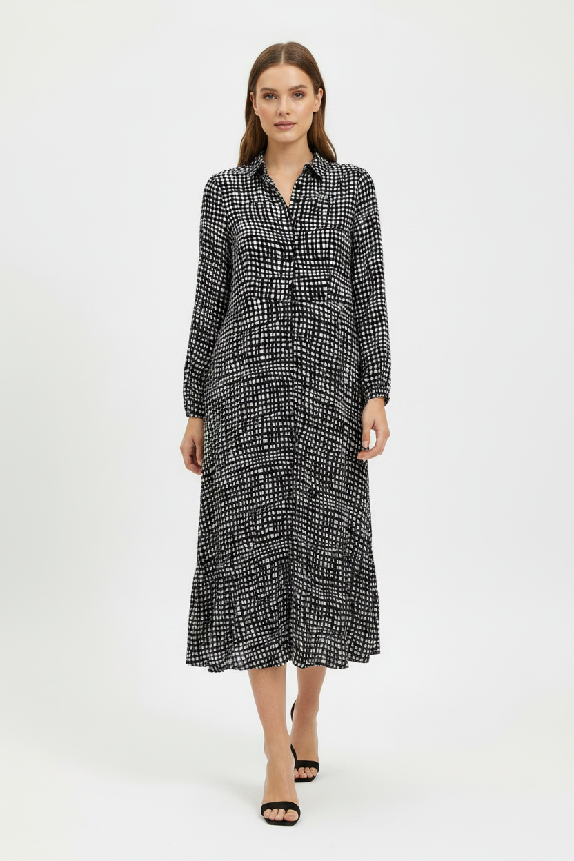 New Look Long Sleeve 100% Viscose Midi Shirt Dress Size 10