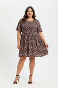 Yours Short Sleeve Black Floral Viscose Mini Dress Tunic Size 26-28