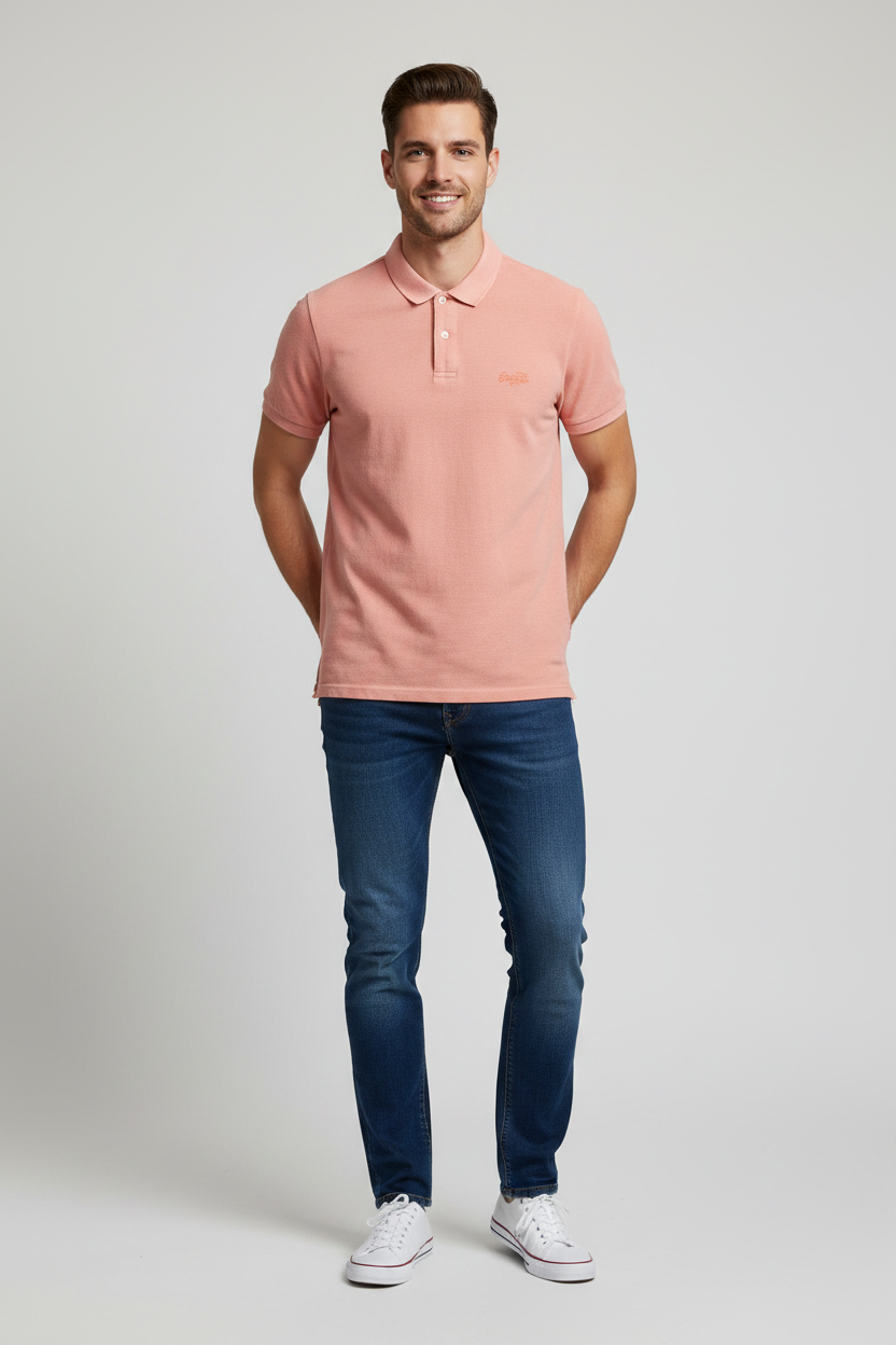 SuperDry Short Sleeve Organic Cotton Polo Shirt T-Shirt Pink Size L