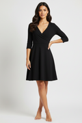 Topshop Petite 3/4 Sleeve Wrap V-Neck Fit & Flare Black Dress Size 6