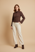 Shein Long Sleeve Collared Brown Striped Button-Up Shirt New Size S