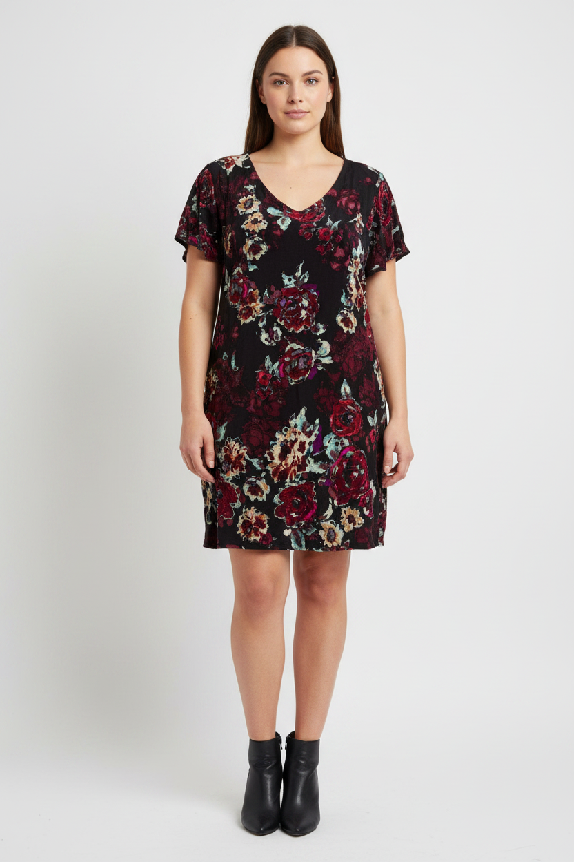 Celuu Short Sleeve Floral Viscose Tunic Mini Dress Size UK 14
