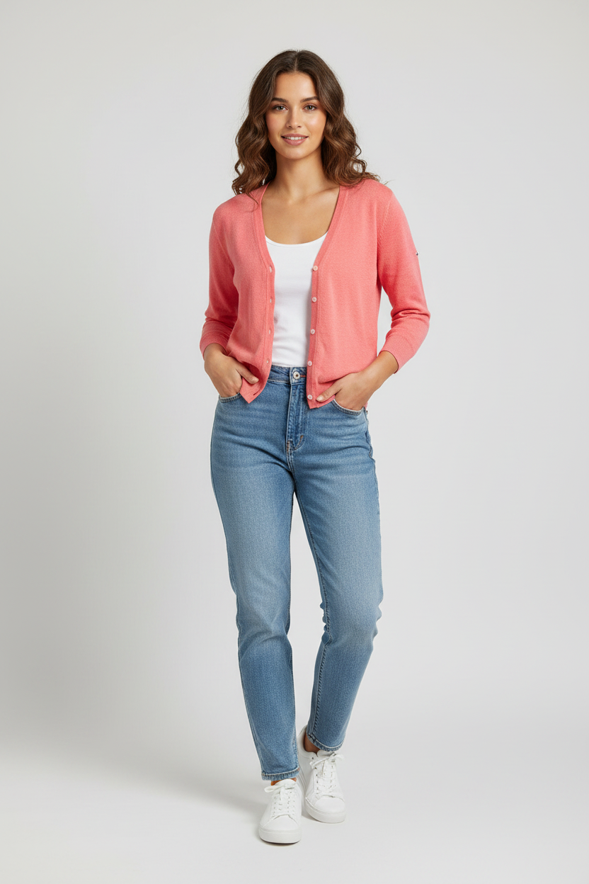 Tommy Hilfiger 3/4 Sleeve Pima Cotton Blend Cardigan Pink Size M