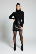 PrettyLittleThing Crocodile Print Vinyl Mini Skirt Black Size 6
