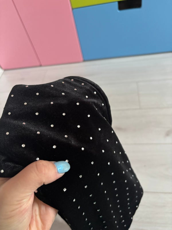Mango One Long Sleeve Black Velvet Rhinestones Blouse Size M