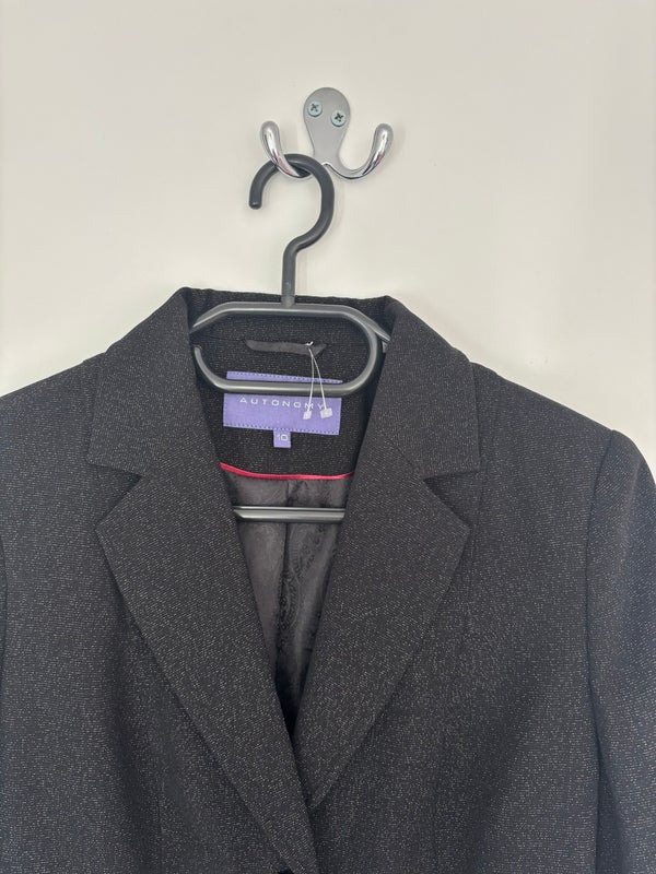 Autonomy Black With Silver Threads Collared Blazer Jacket Size 10