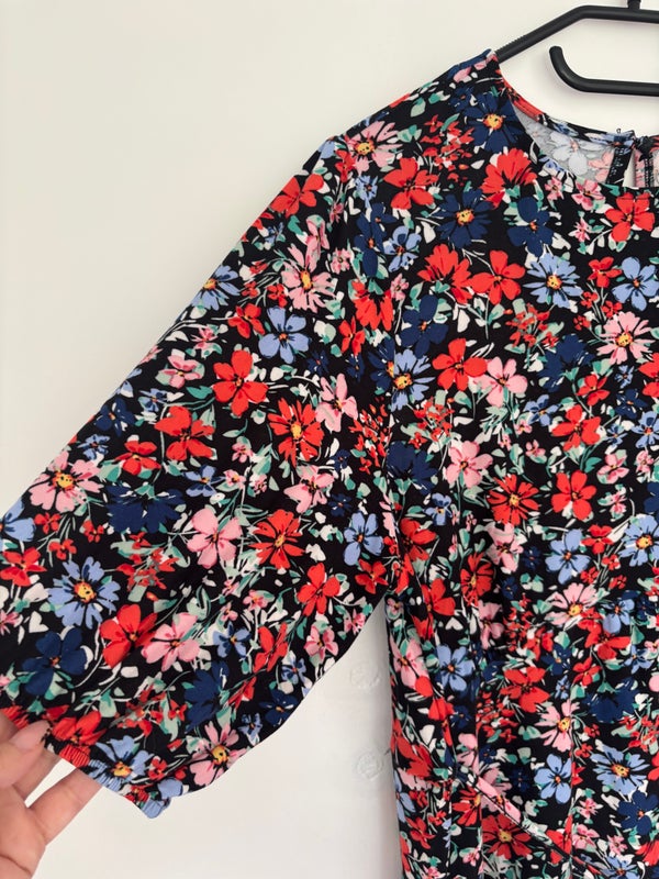 Matalan Papaya Short Sleeve Black Floral Belted Dress Size 16