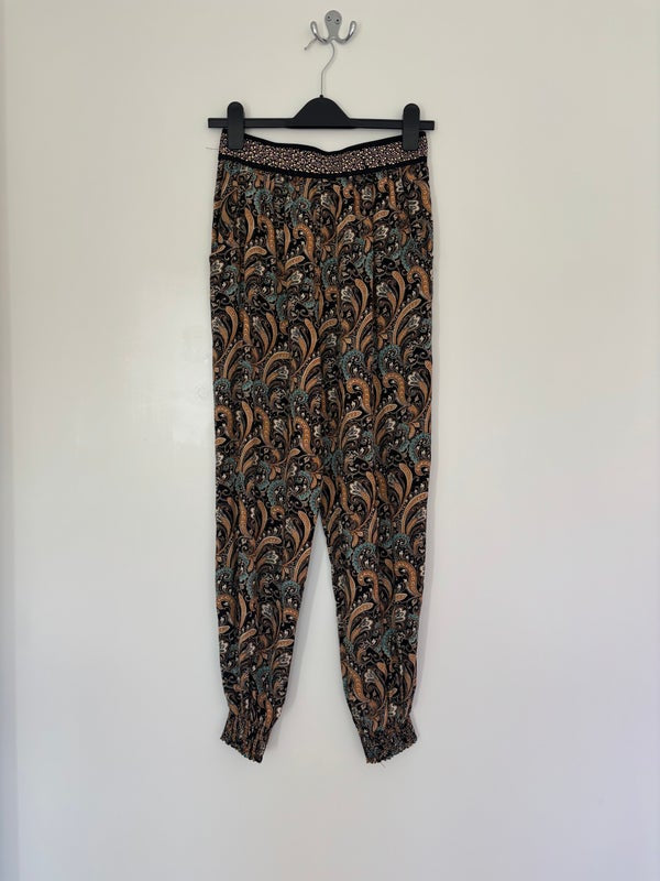 Mizumi Patterned Harem Trousers Jewelled Elastic Waist Size M/L — M/L