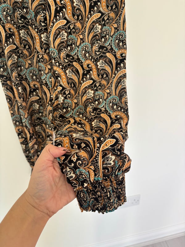 Mizumi Patterned Harem Trousers Jewelled Elastic Waist Size M/L — M/L