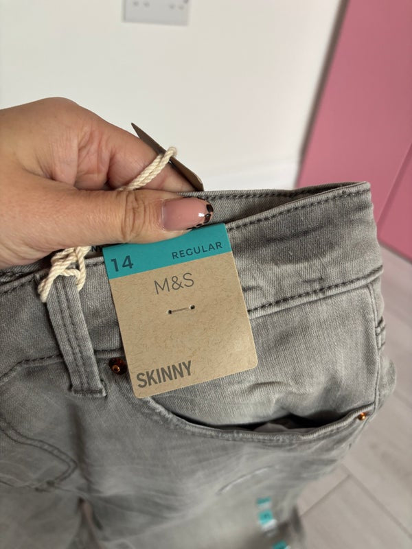 M&S The Ivy Skinny Regular Length Jeans Grey Size 14 — 14