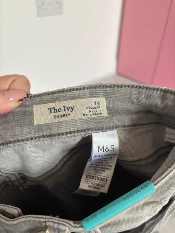 M&S The Ivy Skinny Regular Length Jeans Grey Size 14 — 14