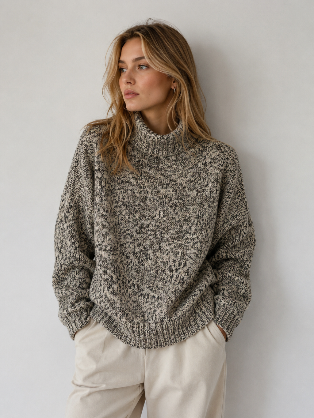 Women's New Look Long Sleeve High Neck Cream Black Knitted Jumper Size 10