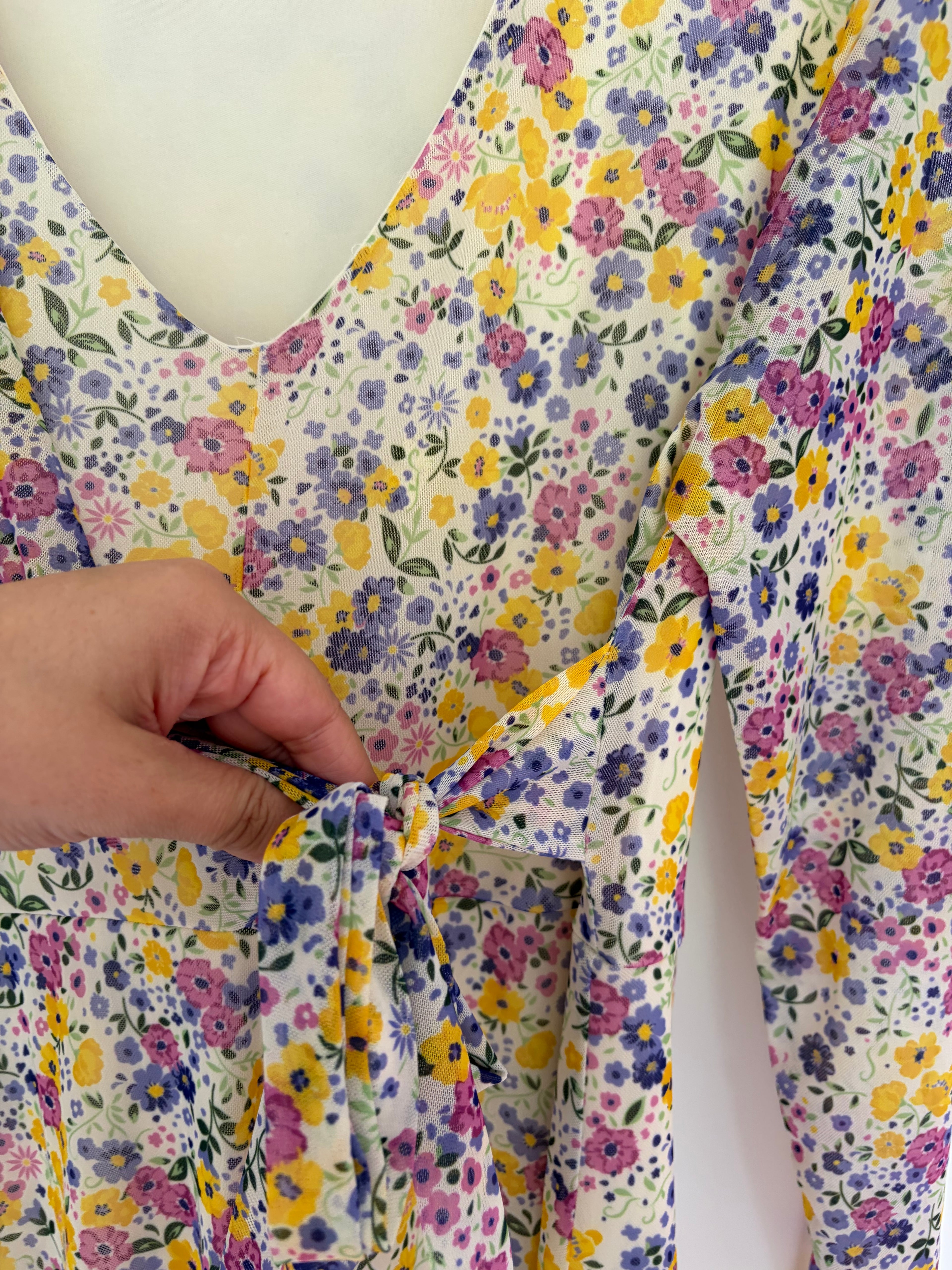 Nutmeg Long Sleeve Multi Floral Midi Dress Lined