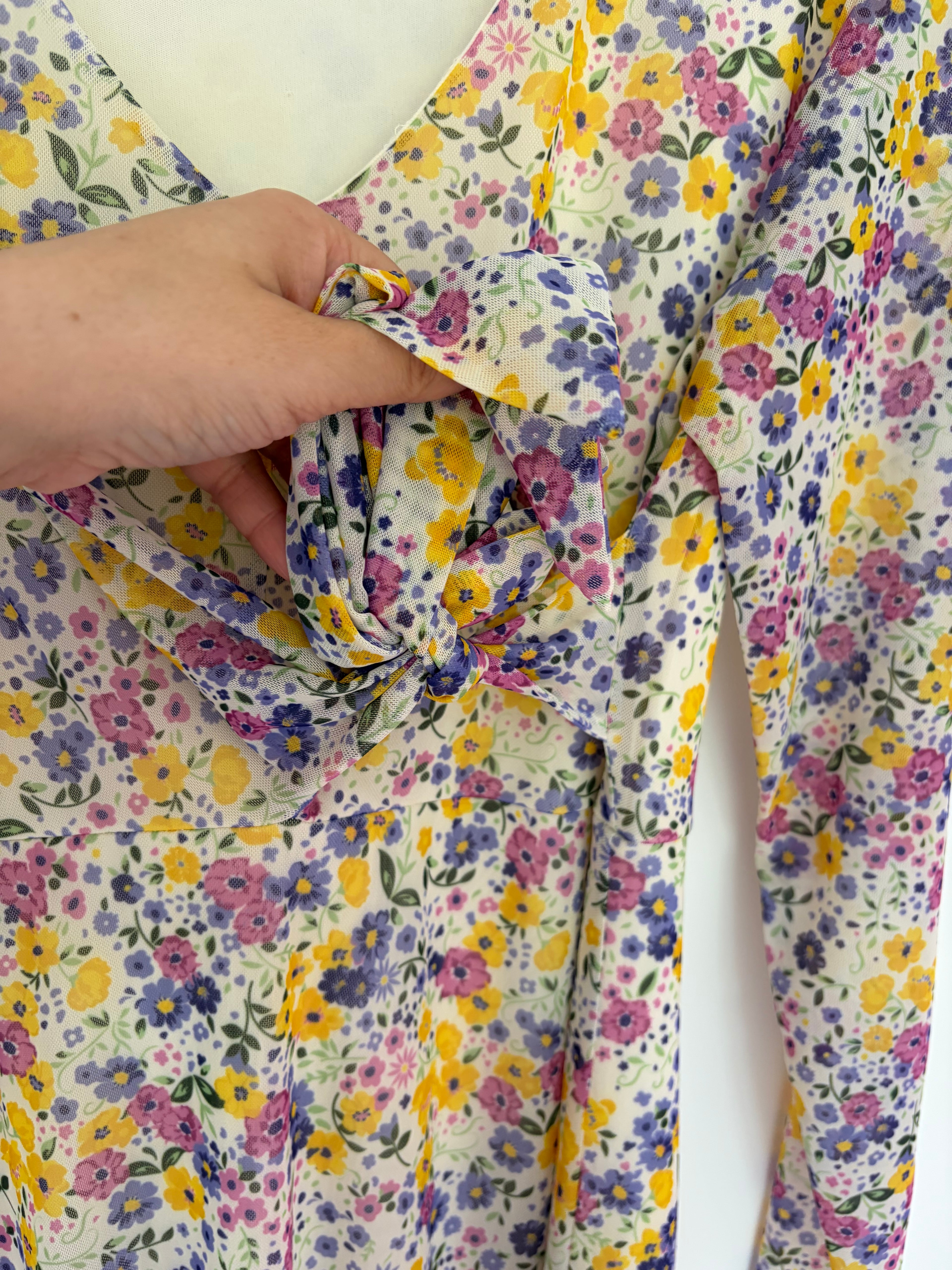 Nutmeg Long Sleeve Multi Floral Midi Dress Lined