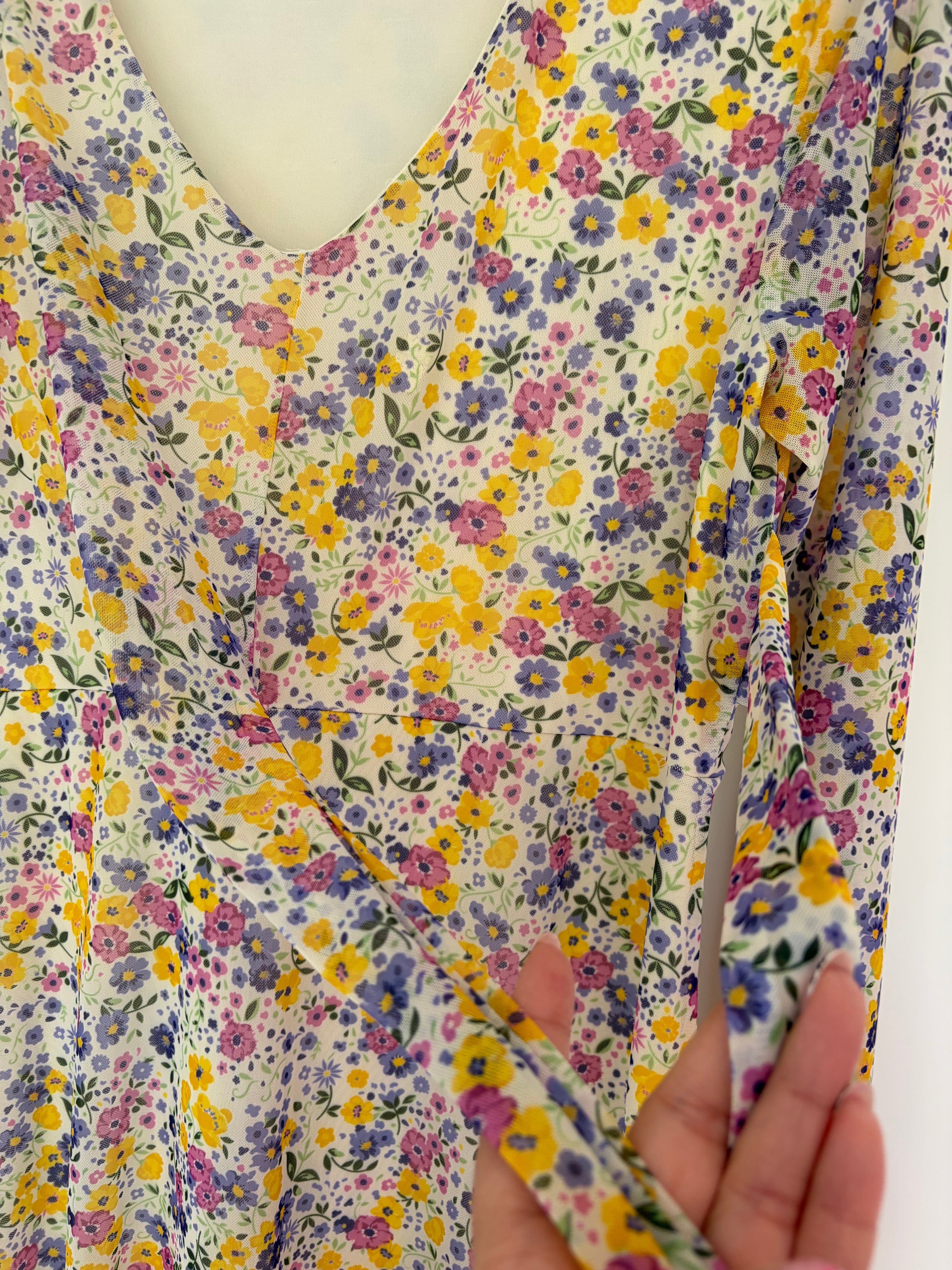 Nutmeg Long Sleeve Multi Floral Midi Dress Lined