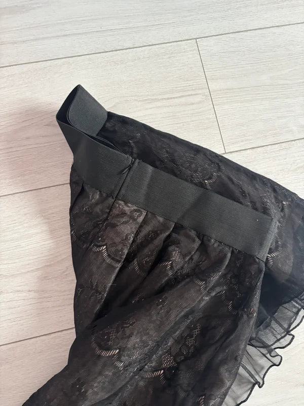 Rise Black Lace Mini Skirt With Buckle Lined Size 12