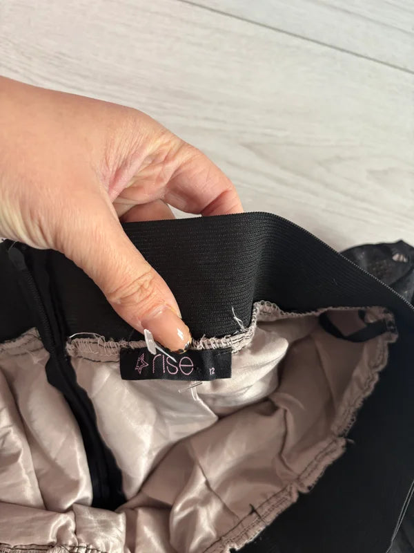 Rise Black Lace Mini Skirt With Buckle Lined Size 12