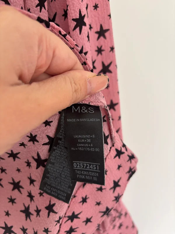 M&S Collection Long Sleeve Stars Patterned Blouse Size 8