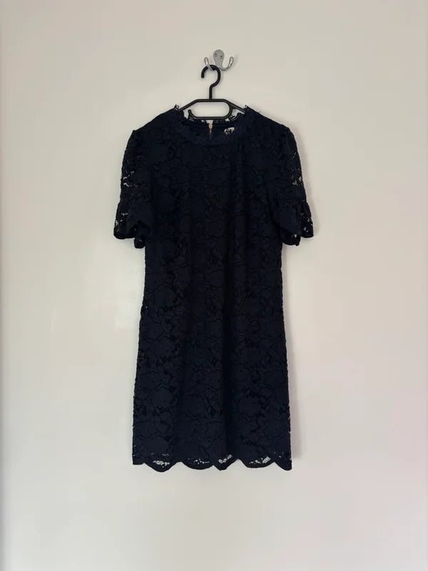 Oasis Short Sleeve Navy Lace Dress Lined Size 10