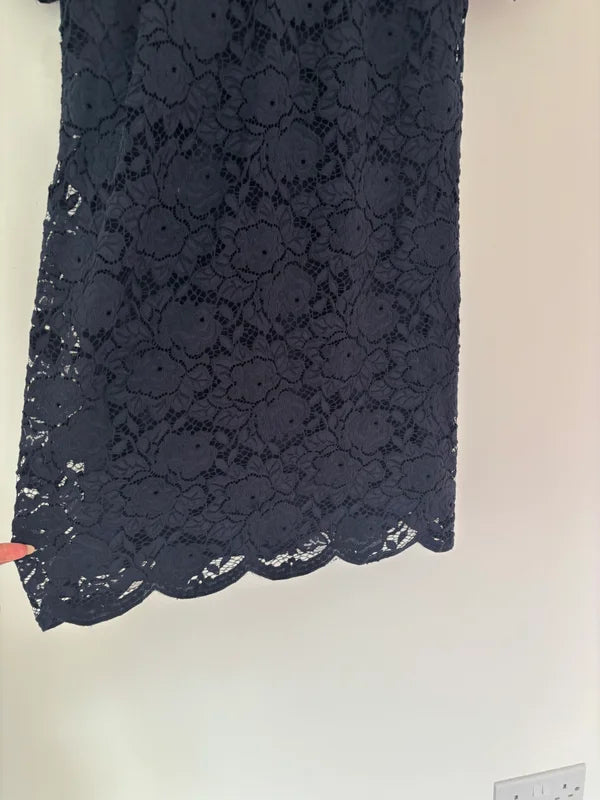 Oasis Short Sleeve Navy Lace Dress Lined Size 10