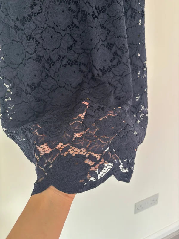 Oasis Short Sleeve Navy Lace Dress Lined Size 10