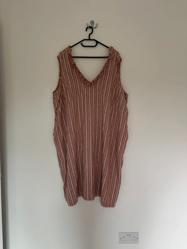 Next Sleeveless Linen Viscose Striped Shift Dress Size 26