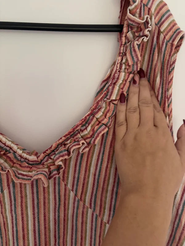 Next Sleeveless Linen Viscose Striped Shift Dress Size 26