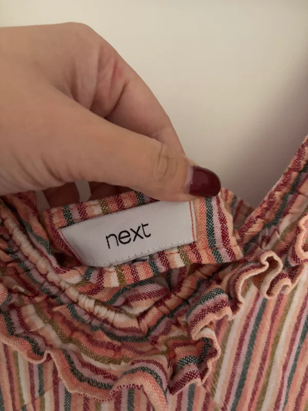 Next Sleeveless Linen Viscose Striped Shift Dress Size 26