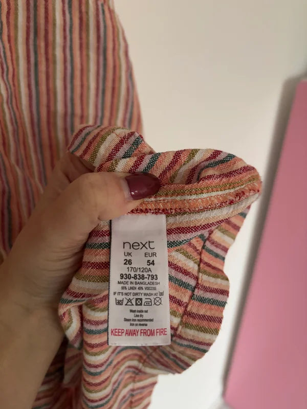 Next Sleeveless Linen Viscose Striped Shift Dress Size 26